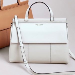 Tory Burch White Block T Leather Satchel Bag